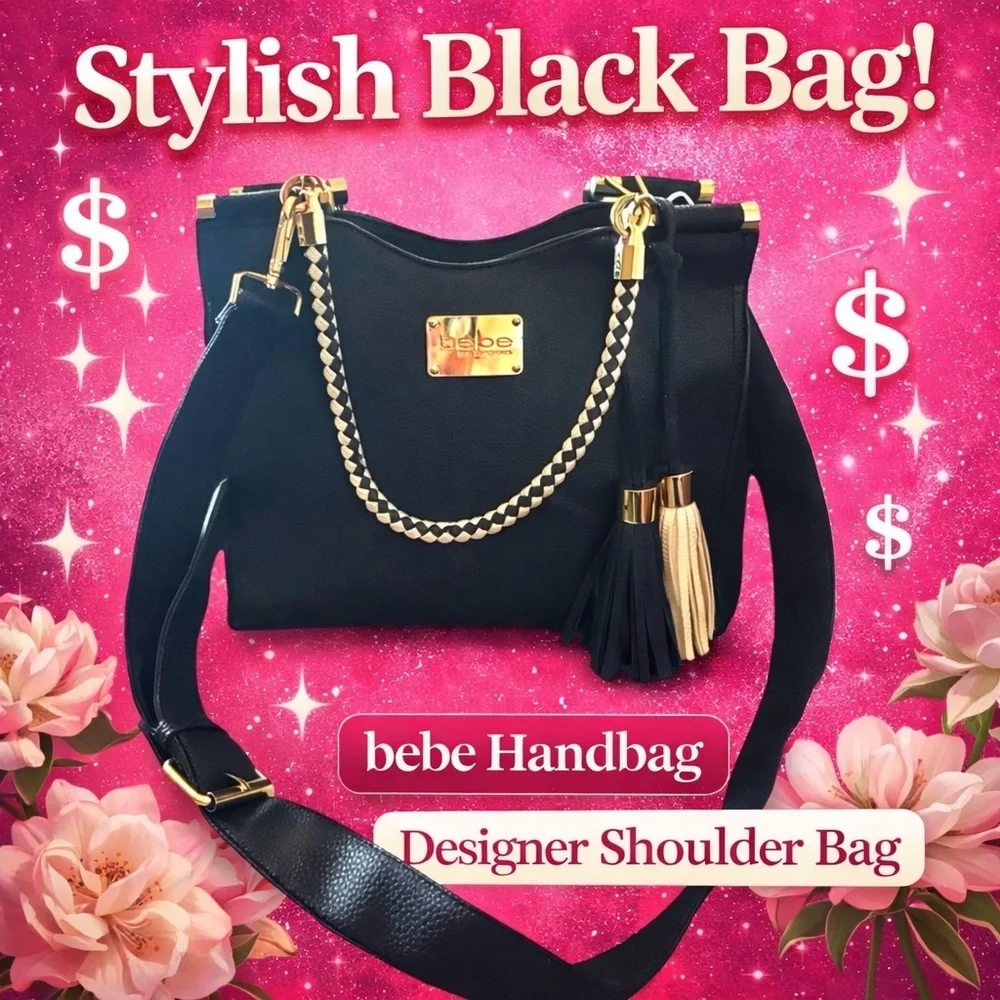 bebe Shoulder Bag or Satchel‎ with Braided White & Black Handles